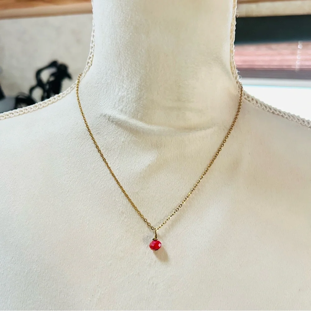 Handcrafted faceted genuine ruby pendant on chain necklace
